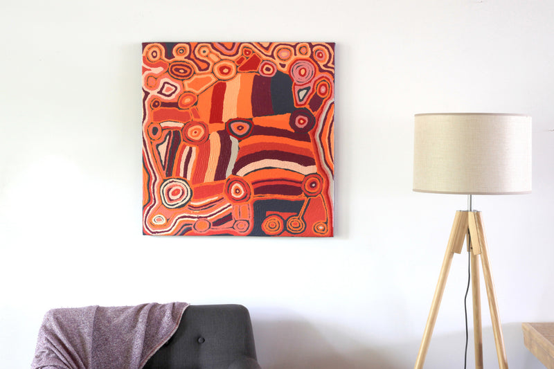 Aboriginal Artwork by Nancy Napanangka Gibson, Mina Mina Jukurrpa, 76x76cm