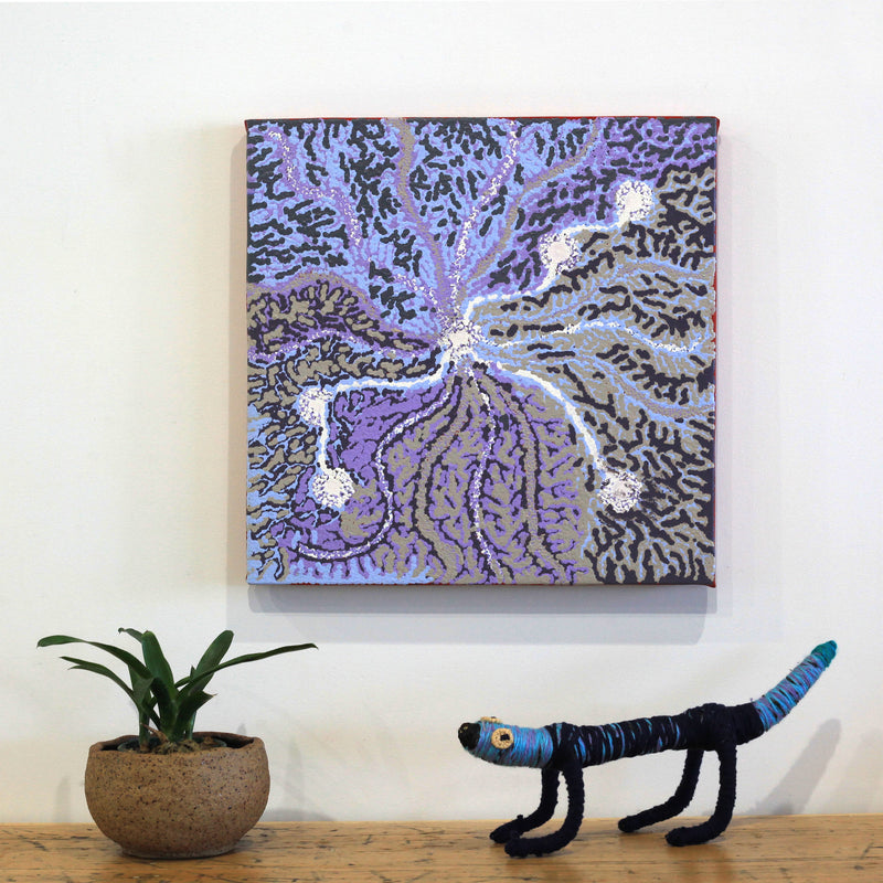 Aboriginal Artwork by Rahab Nungarrayi Spencer, Wardapi Jukurrpa (Goanna Dreaming), 46x46cm