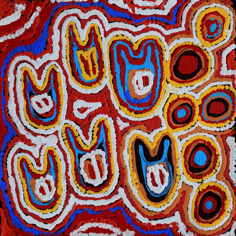 Aboriginal Artwork by Zadia Napangardi Micheals, Majardi Jukurrpa - Mina Mina, 30x30cm