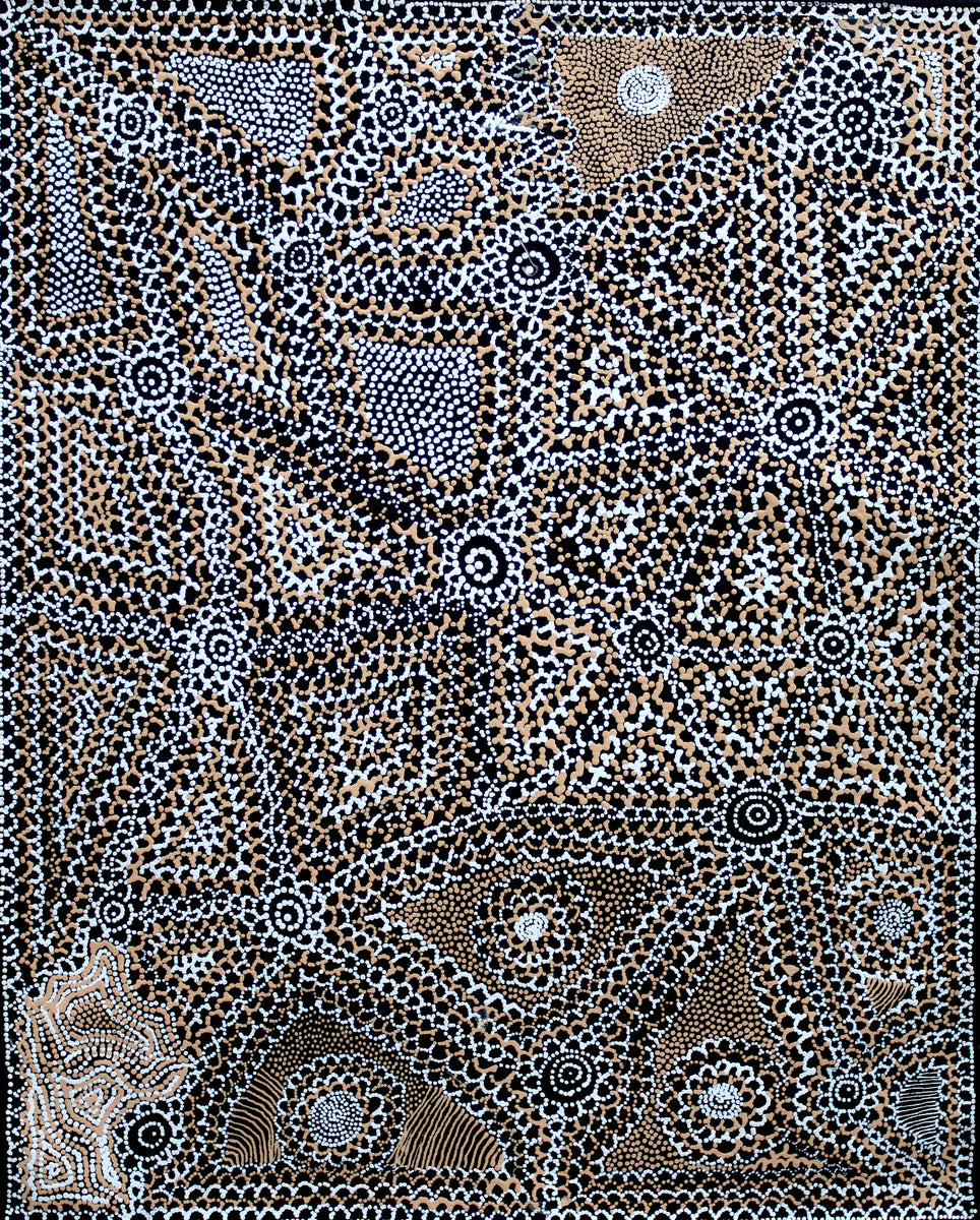 Aboriginal Art by Lola Nampijinpa Brown, Ngapa Jukurrpa  - Mikanji, 76x61cm - ART ARK®