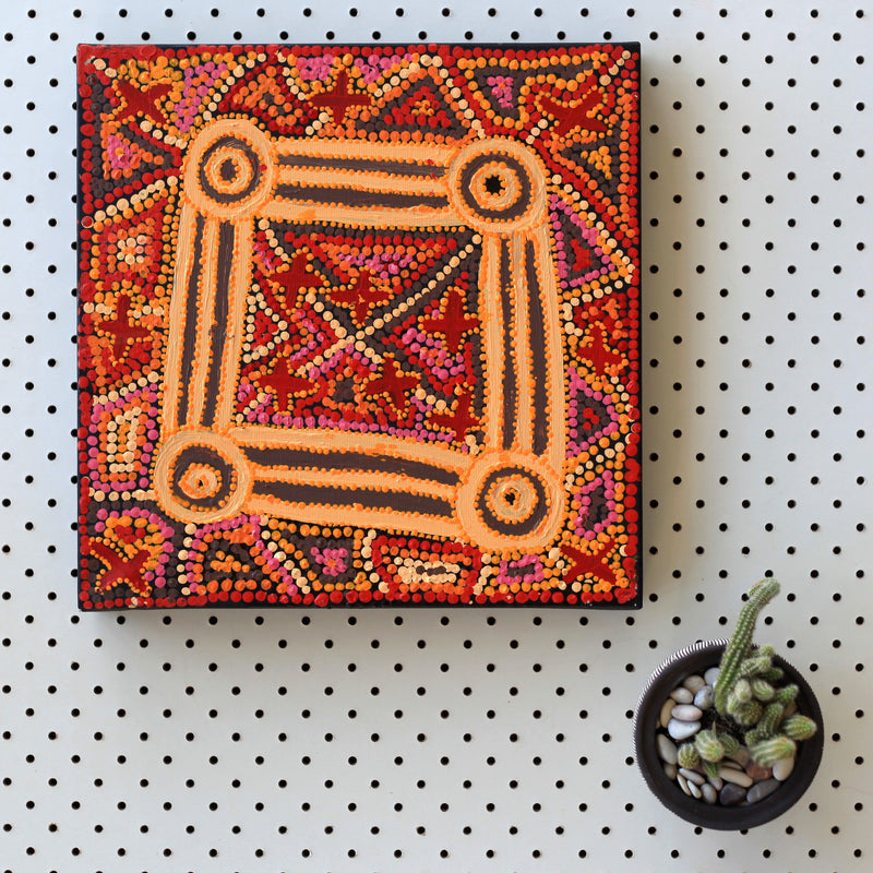 Aboriginal Artwork by Dora Napaljarri Kitson, Ngatijirri Jukurrpa (Budgerigar Dreaming), 30x30cm