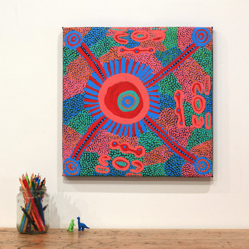 Aboriginal Artwork by Helen Nampijinpa Robertson, Ngapa Jukurrpa - Puyurru, 46x46cm