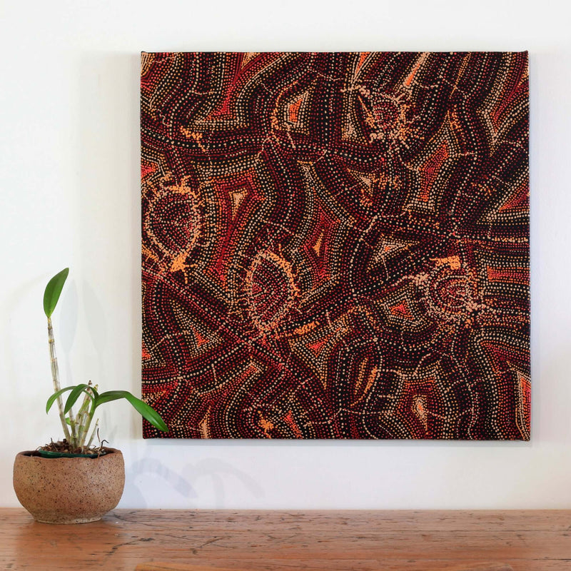 Aboriginal Artwork by Angelina Nampijinpa Tasman, Ngapa Jukurrpa (Water Dreaming) - Pirlinyarnu, 61x61cm