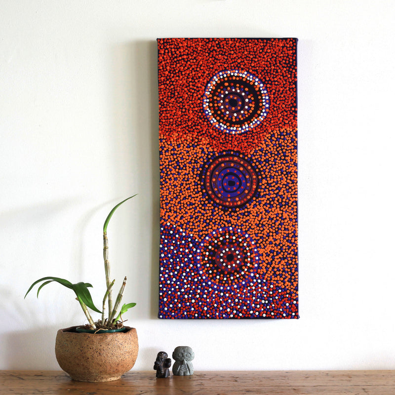Aboriginal Artwork by Glenda Napanangka Martin, Ngapa Jukurrpa (Water Dreaming) - Puyurru, 61x30cm