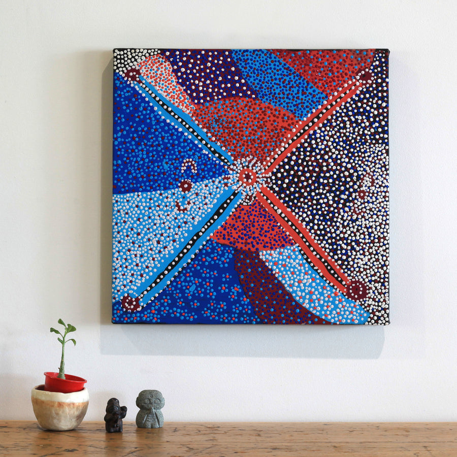 Aboriginal Artwork by Helen Nampijinpa Robertson, Ngapa Jukurrpa - Puyurru, 46x46cm