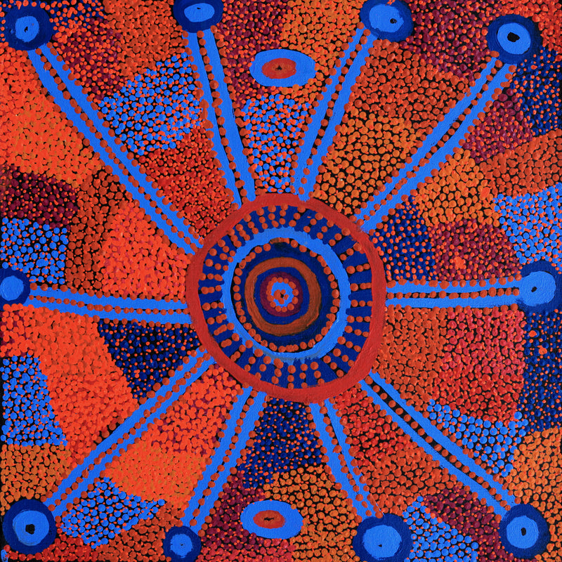 Aboriginal Artwork by Helen Nampijinpa Robertson, Ngapa Jukurrpa - Puyurru, 46x46cm