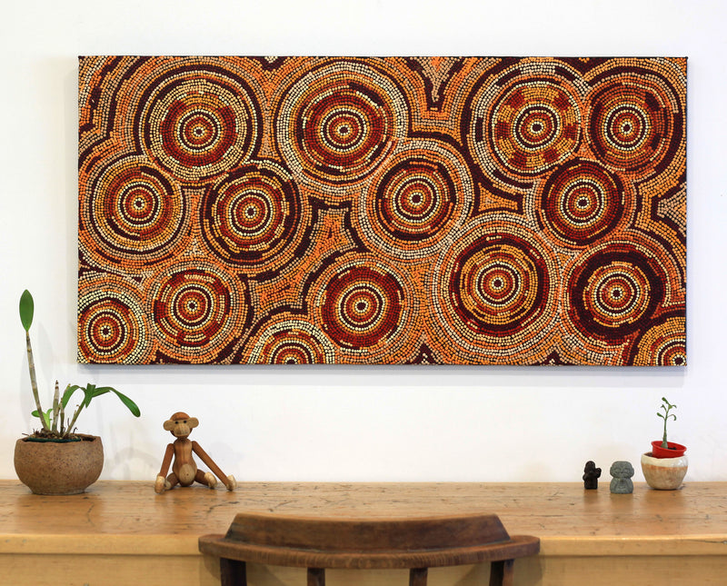 Aboriginal Artwork by Selma Napanangka Tasman, Wanakiji Jukurrpa (Bush Tomato Dreaming), 122x61cm