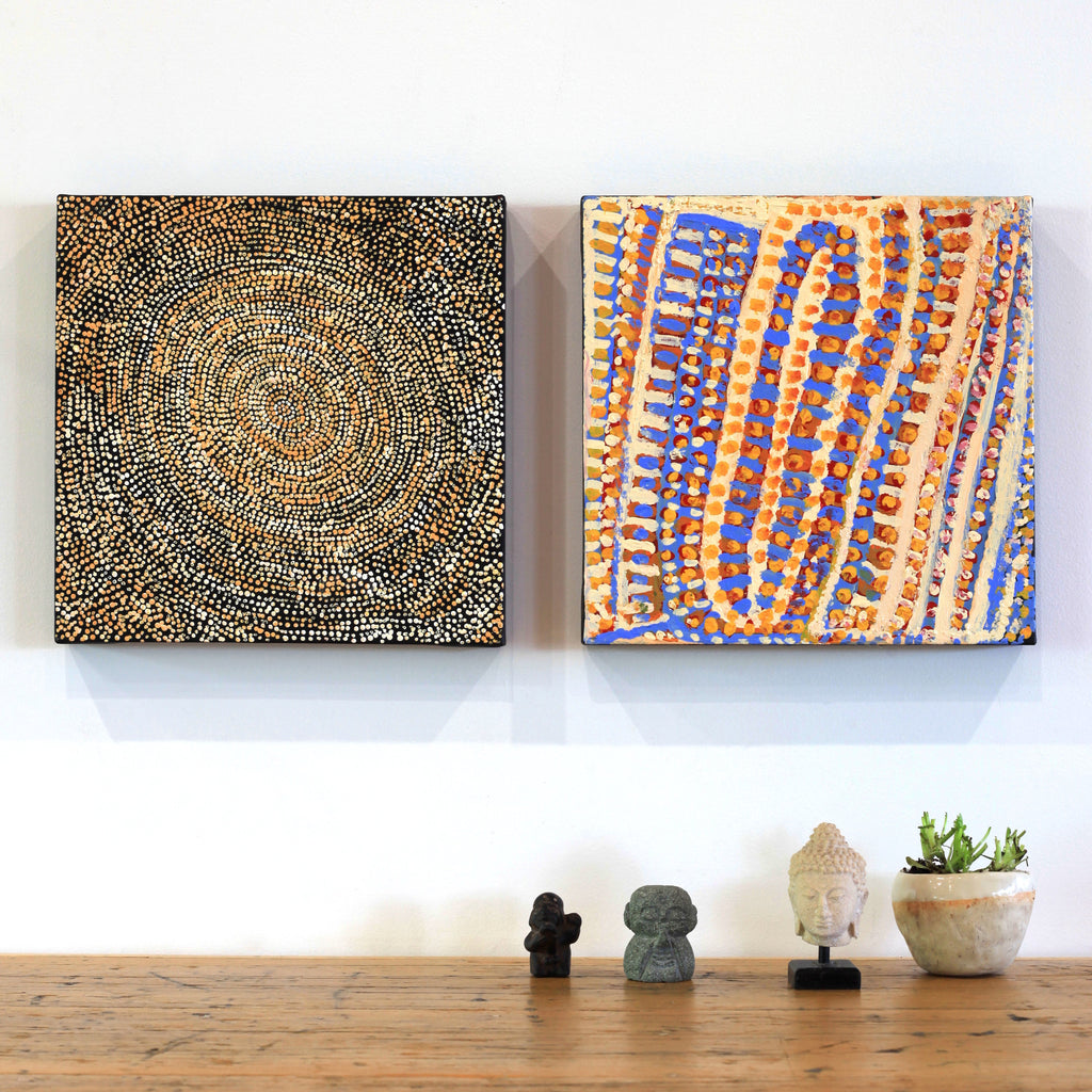 Aboriginal Artwork by Rosie Nangala Flemming, Ngapa Jukurrpa - Mikanji 30x30cm
