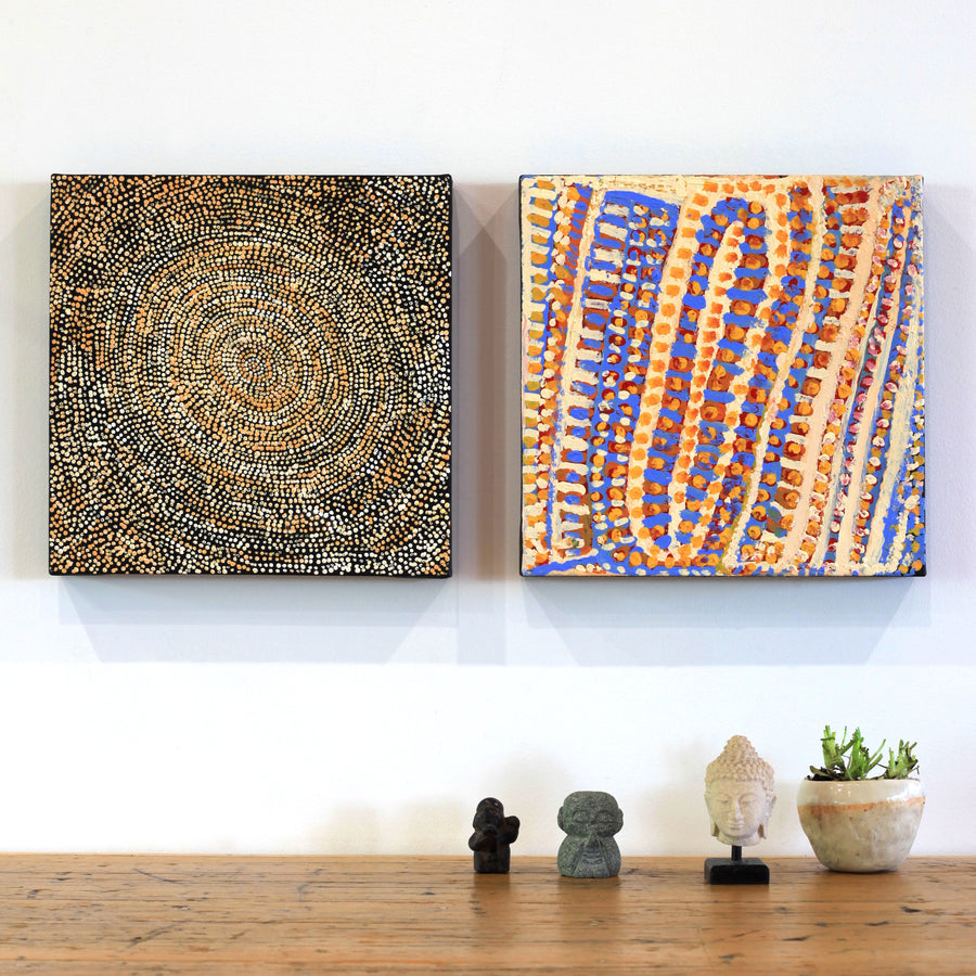 Aboriginal Artwork by Sarah Napurrurla Leo, Ngapa Jukurrpa (Water Dreaming), 30x30cm