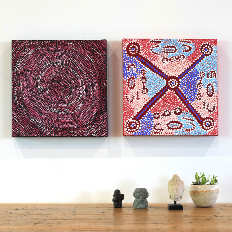 Aboriginal Artwork by Sarah Napurrurla Leo, Ngapa Jukurrpa (Water Dreaming), 30x30cm
