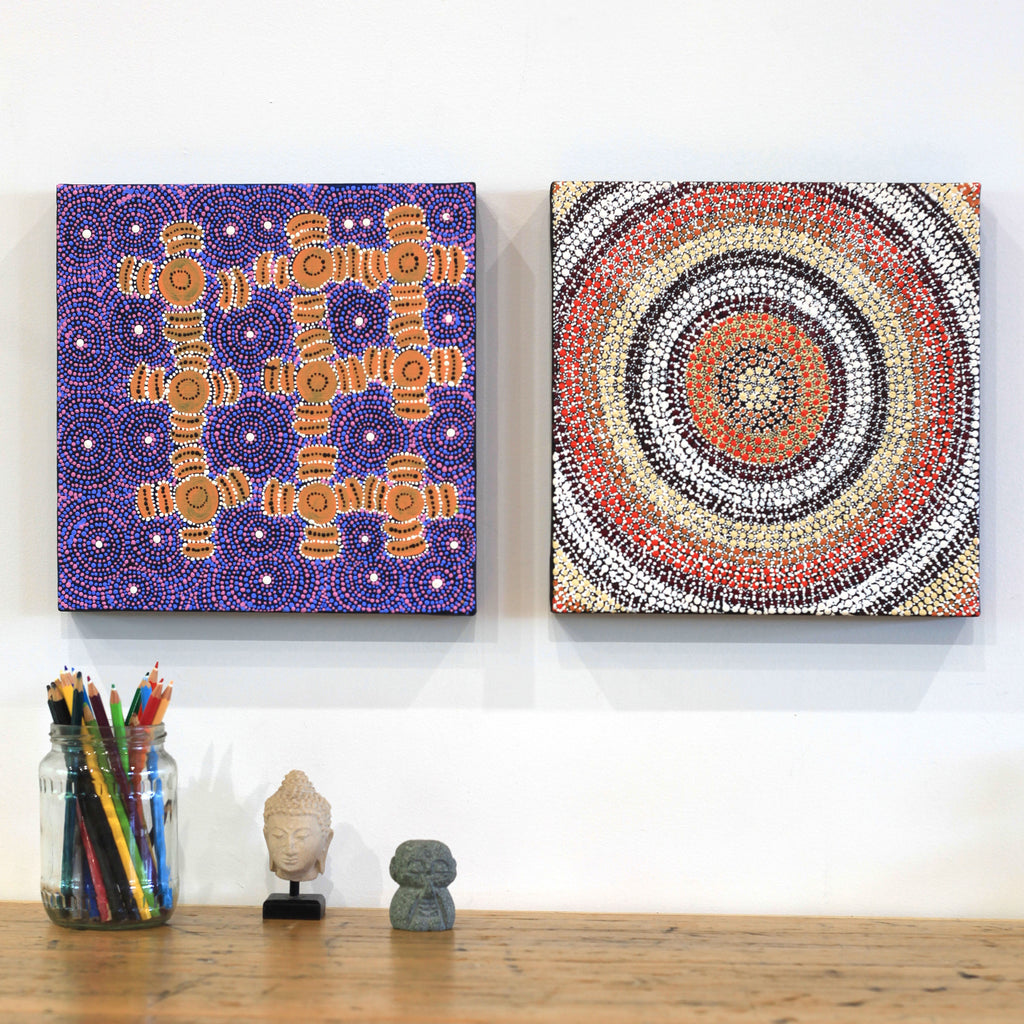 Aboriginal Artwork by Samara Napaljarri Dickson, Watiya-warnu Jukurrpa (Seed Dreaming), 30x30cm