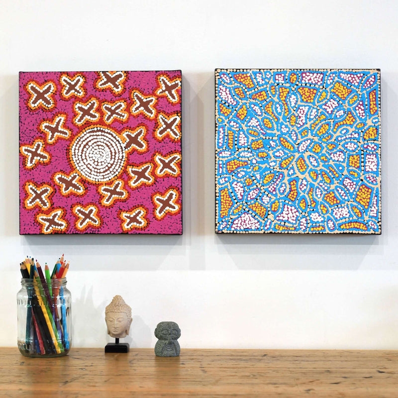 Aboriginal Artwork by Alfreda Nungarrayi Martin, Ngatijirri Jukurrpa (Budgerigar Dreaming), 30x30cm