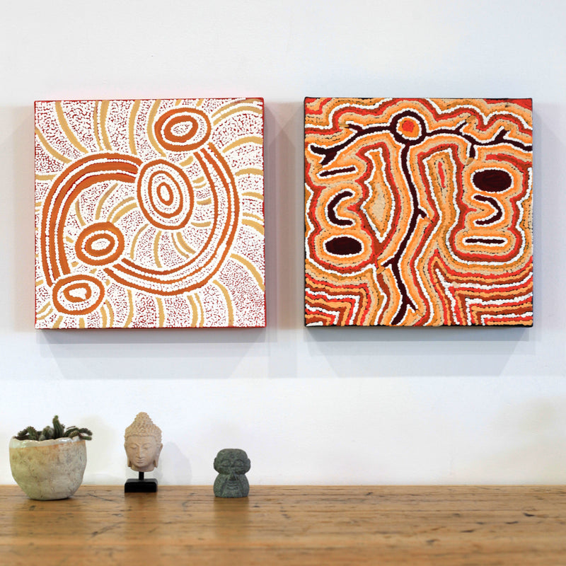 Aboriginal Artwork by Pamela Napurrurla Walker, Yarla Jukurrpa (Bush Potato Dreaming) - Cockatoo Creek, 30x30cm