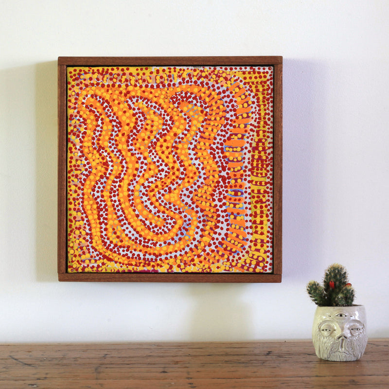 Aboriginal Artwork by Rosie Nangala Flemming, Ngapa Jukurrpa - Puyurru 30x30cm