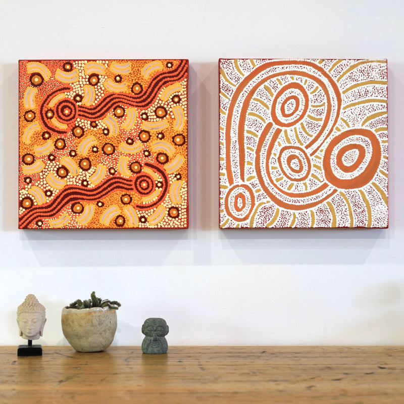 Aboriginal Artwork by Ursula Nampijinpa Collins, Ngapa Jukurrpa (Water Dreaming) - Pirlinyarnu, 30x30cm