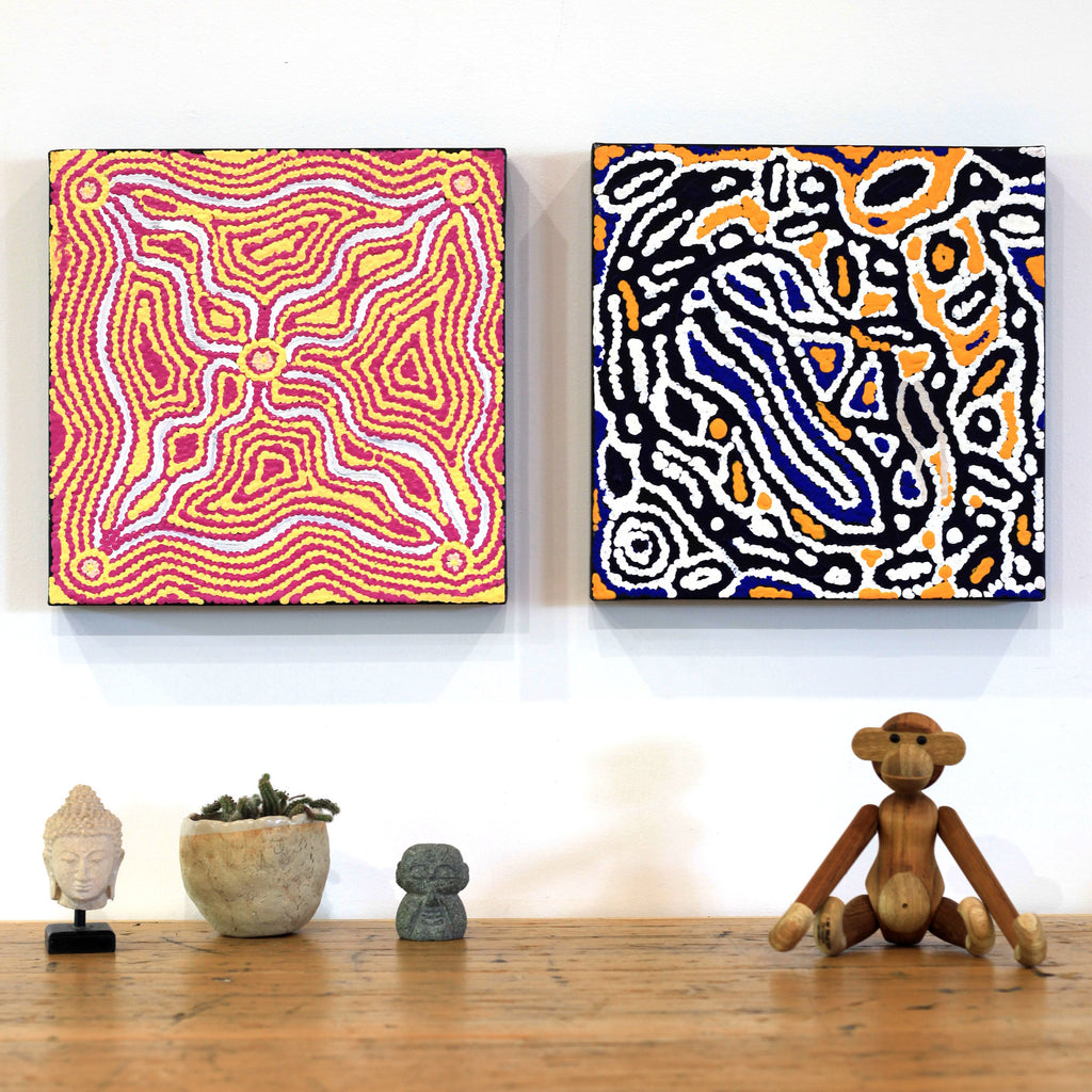 Aboriginal Artwork by Magda Nakamarra Curtis, Lappi Lappi Jukurrpa, 30x30cm