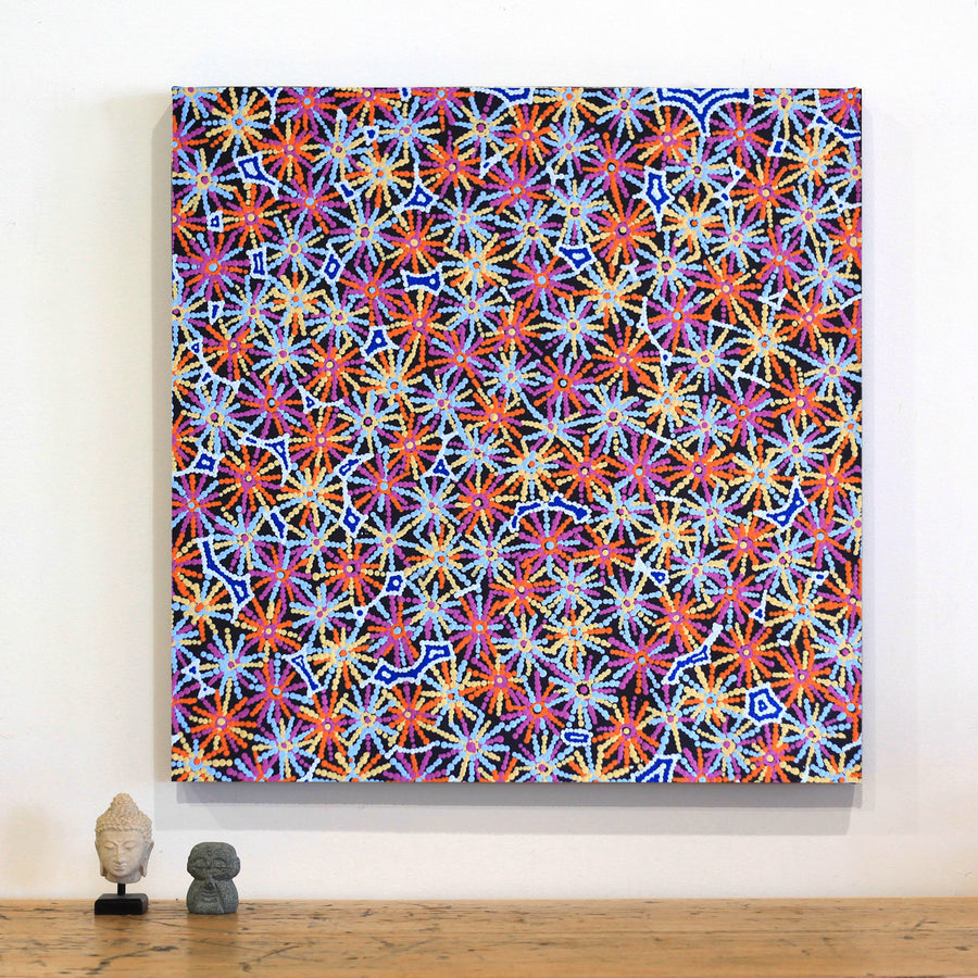 Aboriginal Artwork by Evelyn Nangala Robertson, Ngapa Jukurrpa - Pirlinyarnu, 61x61cm