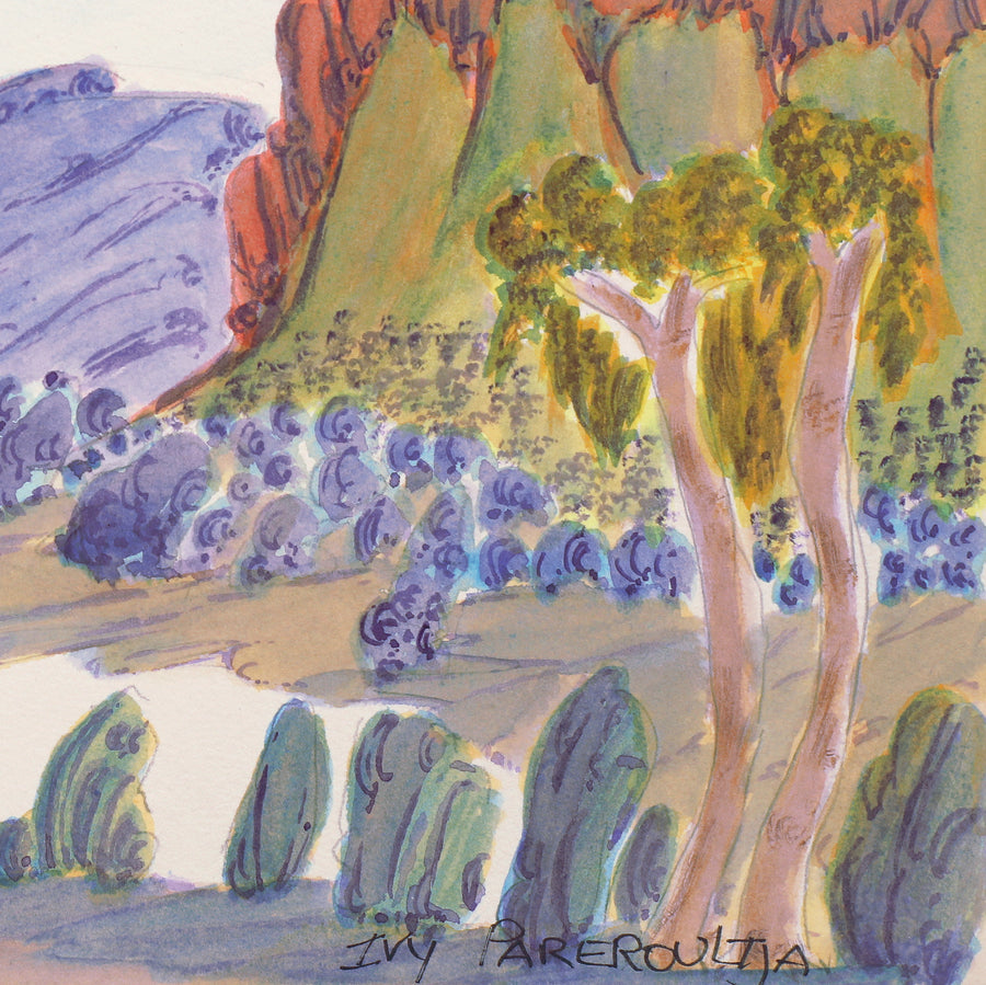 Aboriginal Artwork by Ivy Pareroultja, West MacDonnell Ranges, 36x26cm