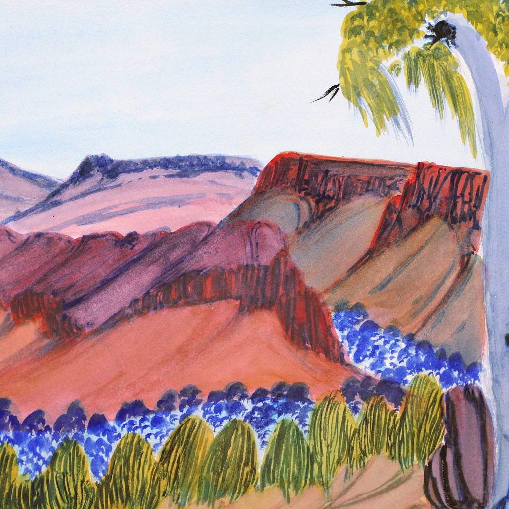 Aboriginal Artwork by Ivy Pareroultja, On the way to Glen Helen, 36x26cm