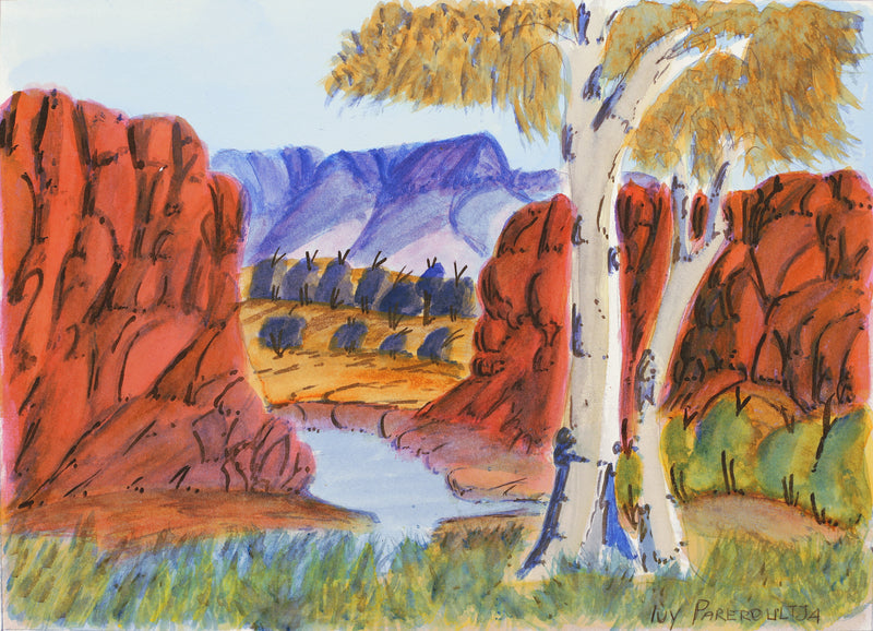 Aboriginal Artwork by Ivy Pareroultja, Glen Helen - West MacDonnell Ranges, 36x26cm