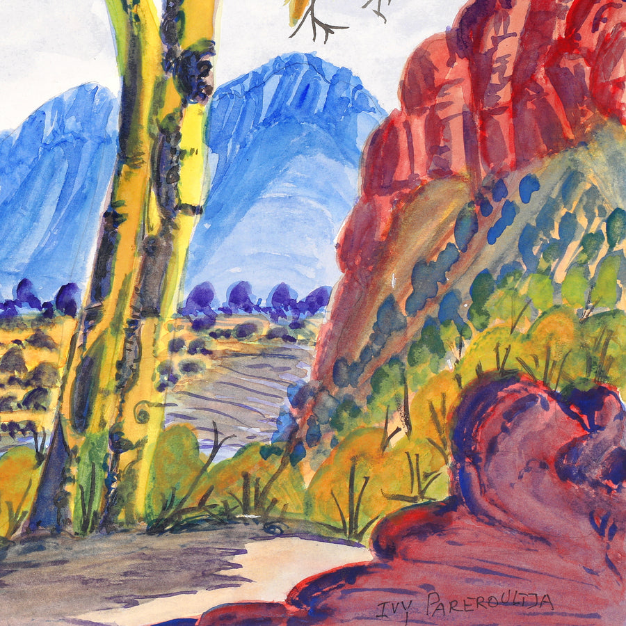 Aboriginal Artwork by Ivy Pareroultja, West of Haasts Bluff, 54x36cm