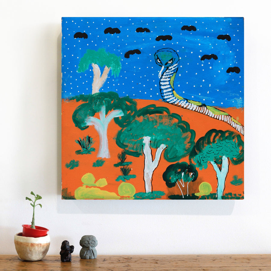 Aboriginal Artwork by Jacob Japanangka Dixon, Nguru Yurntumu-wana (Country around Yuendumu), 46x46cm