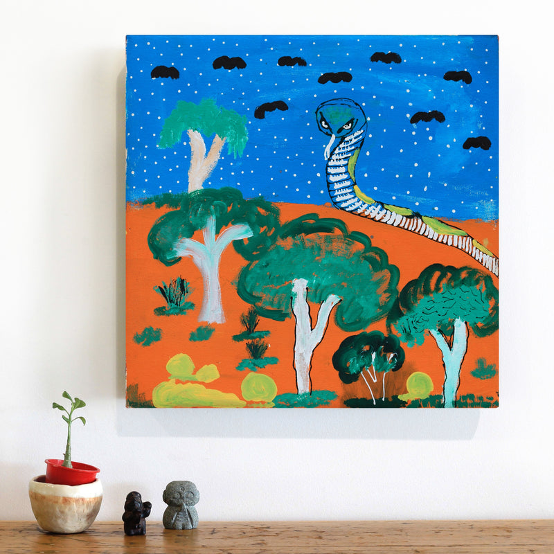 Aboriginal Artwork by Jacob Japanangka Dixon, Nguru Yurntumu-wana (Country around Yuendumu), 46x46cm