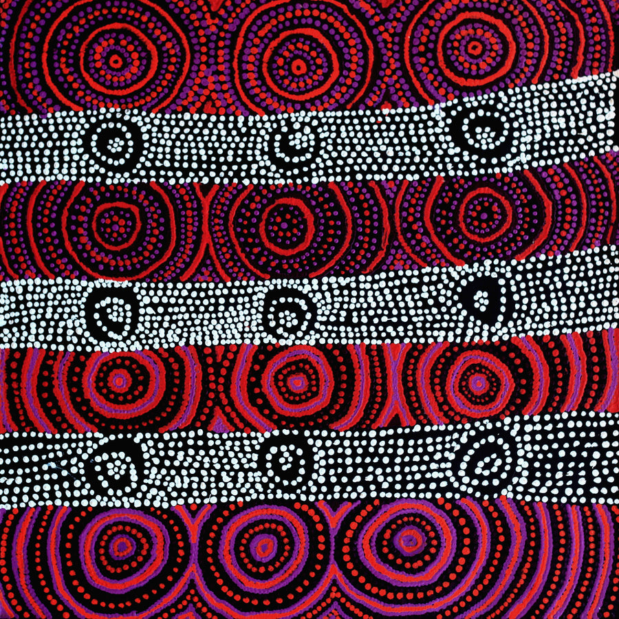 Aboriginal Artwork by Jamie Lee Nampijinpa Brown, Ngapa Jukurrpa (Water Dreaming) - Mikanji, 61x61cm