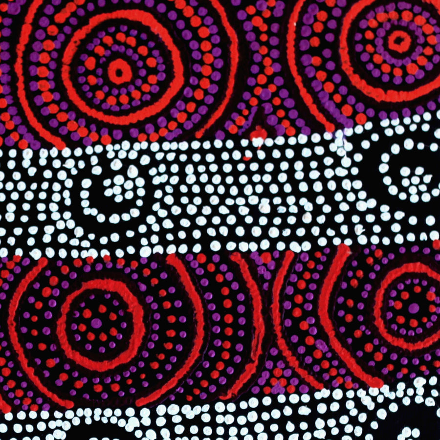 Aboriginal Artwork by Jamie Lee Nampijinpa Brown, Ngapa Jukurrpa (Water Dreaming) - Mikanji, 61x61cm