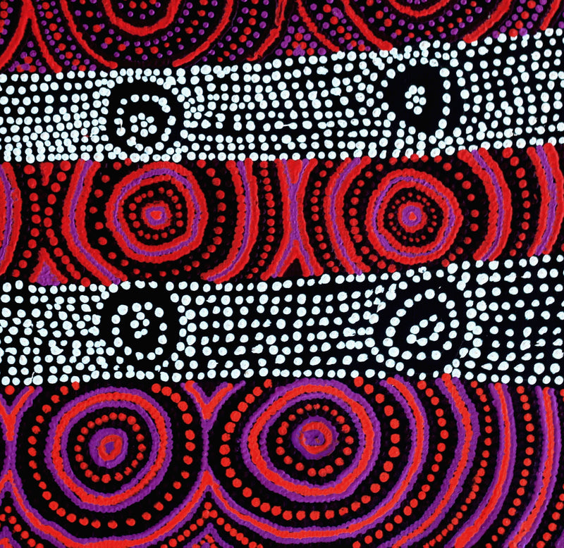 Aboriginal Artwork by Jamie Lee Nampijinpa Brown, Ngapa Jukurrpa (Water Dreaming) - Mikanji, 61x61cm