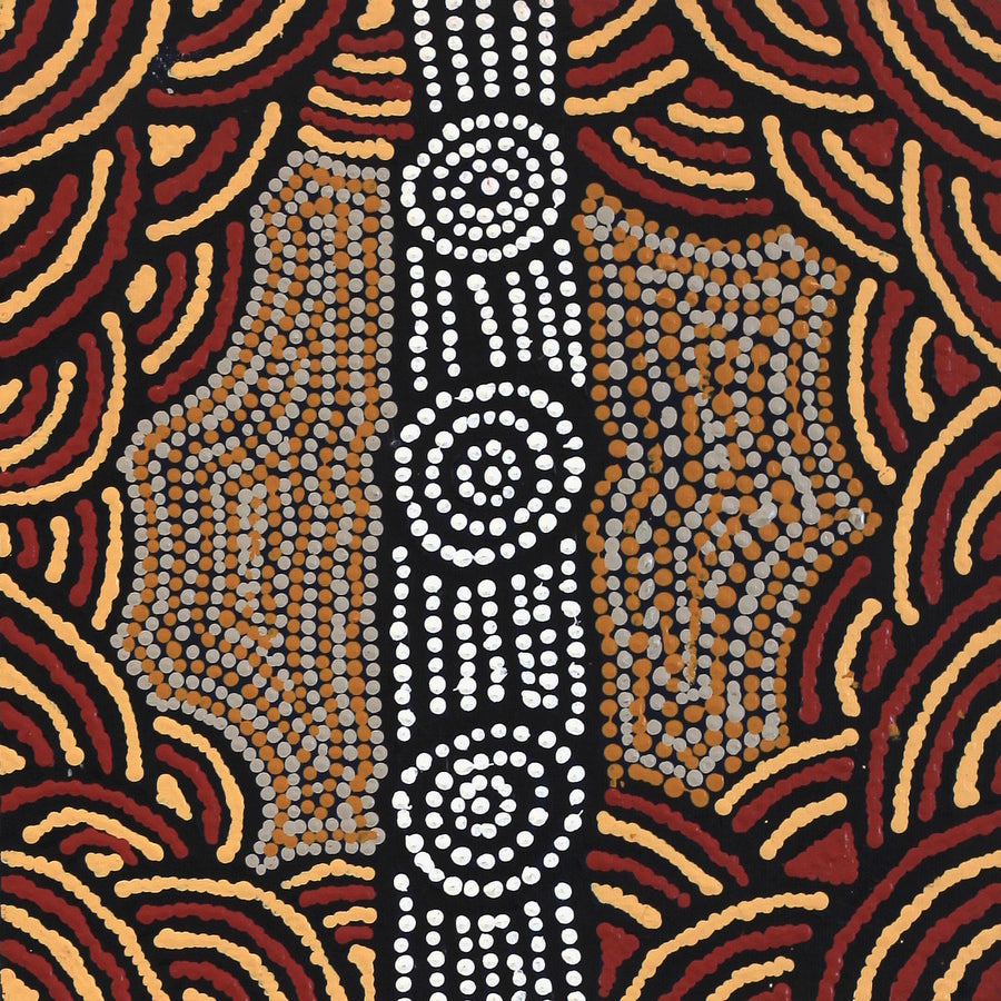 Aboriginal Artwork by Jamie Lee Nampijinpa Brown, Ngapa Jukurrpa (Water Dreaming) - Mikanji, 30x30cm