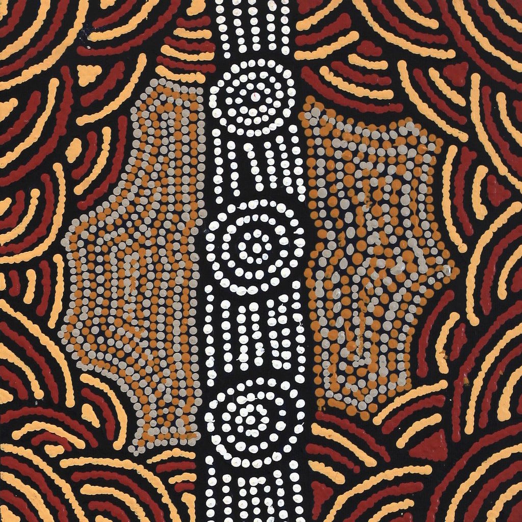 Aboriginal Art by Jamie Lee Nampijinpa Brown, Ngapa Jukurrpa (Water Dreaming)  - Mikanji, 30x30cm - ART ARK®