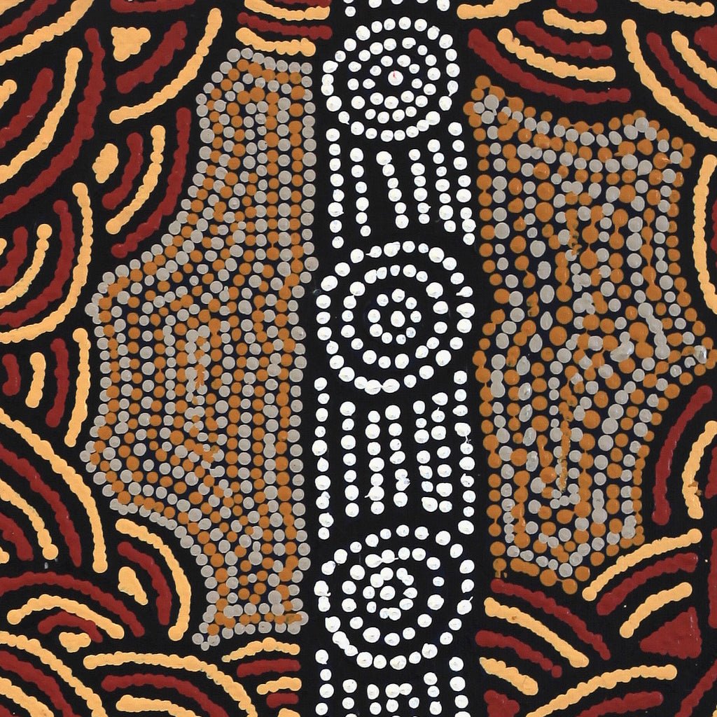 Aboriginal Artwork by Jamie Lee Nampijinpa Brown, Ngapa Jukurrpa (Water Dreaming)  - Mikanji, 30x30cm - ART ARK®