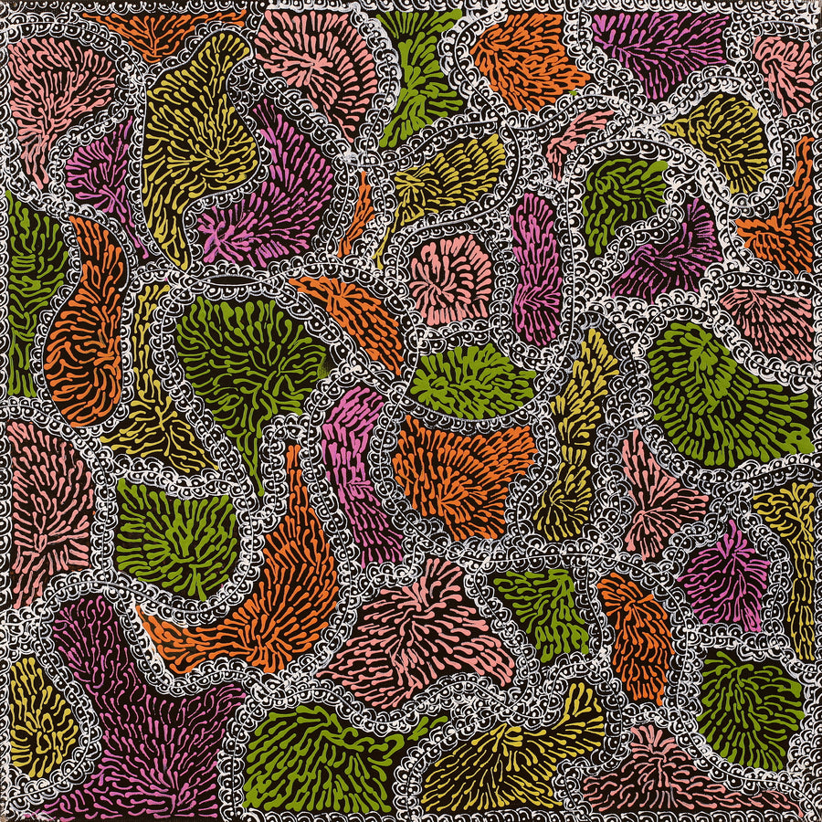 Aboriginal Artwork by Janie Napangardi Williams, Ngarlkirdi Jukurrpa (Witchetty Grub Dreaming), 40x40cm