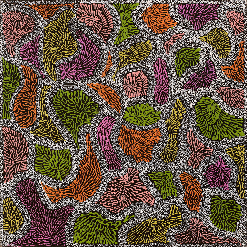 Aboriginal Artwork by Janie Napangardi Williams, Ngarlkirdi Jukurrpa (Witchetty Grub Dreaming), 40x40cm