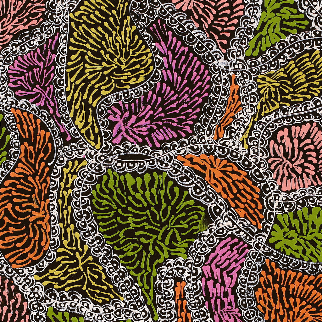 Aboriginal Artwork by Janie Napangardi Williams, Ngarlkirdi Jukurrpa (Witchetty Grub Dreaming), 40x40cm