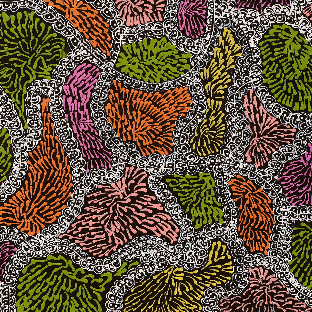 Aboriginal Artwork by Janie Napangardi Williams, Ngarlkirdi Jukurrpa (Witchetty Grub Dreaming), 40x40cm