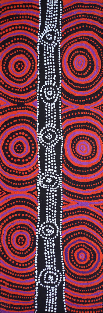 Aboriginal Artwork by Jamie Lee Nampijinpa Brown, Ngapa Jukurrpa (Water Dreaming) - Mikanji, 91x30cm