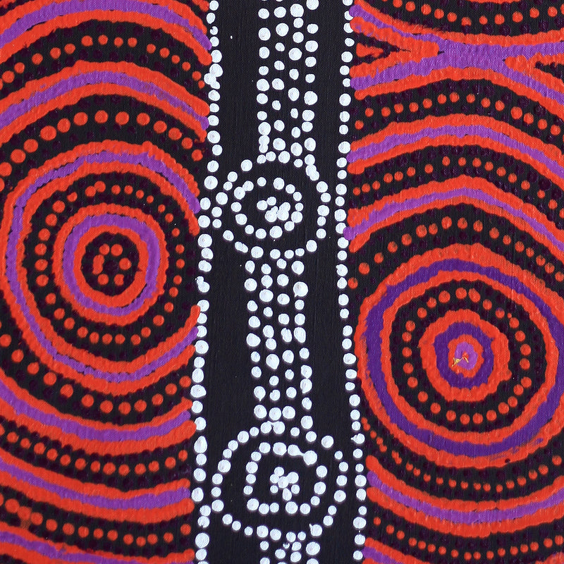 Aboriginal Artwork by Jamie Lee Nampijinpa Brown, Ngapa Jukurrpa (Water Dreaming) - Mikanji, 91x30cm