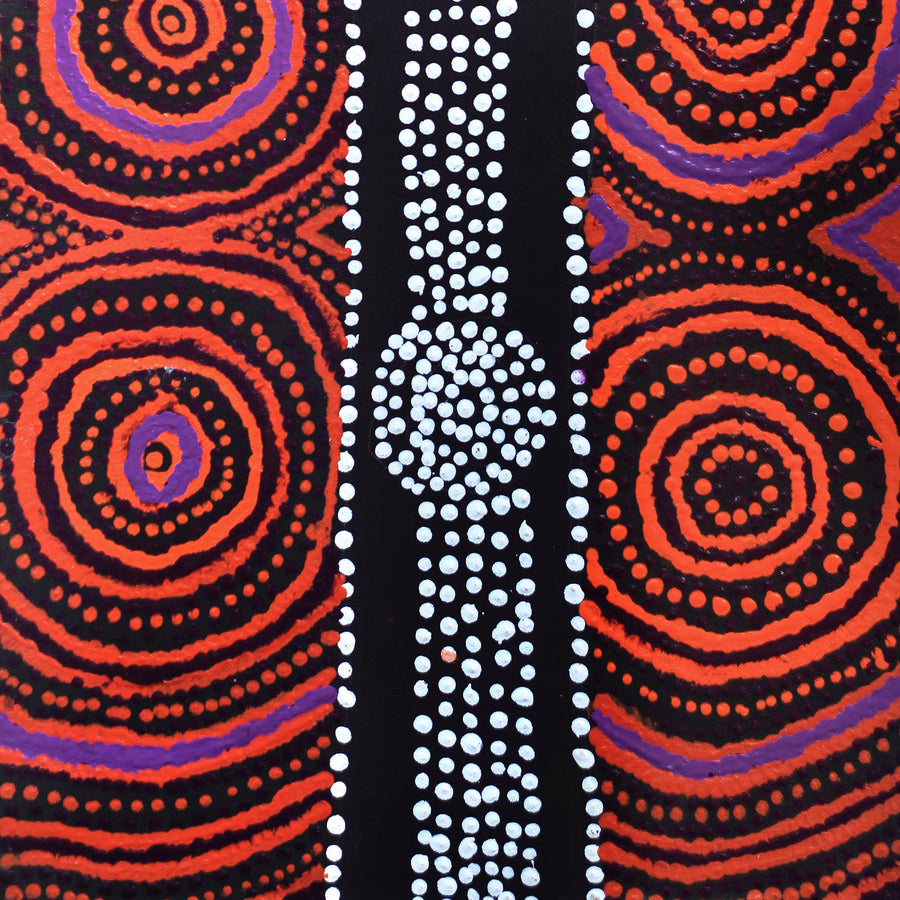 Aboriginal Artwork by Jamie Lee Nampijinpa Brown, Ngapa Jukurrpa (Water Dreaming) - Mikanji, 61x30cm