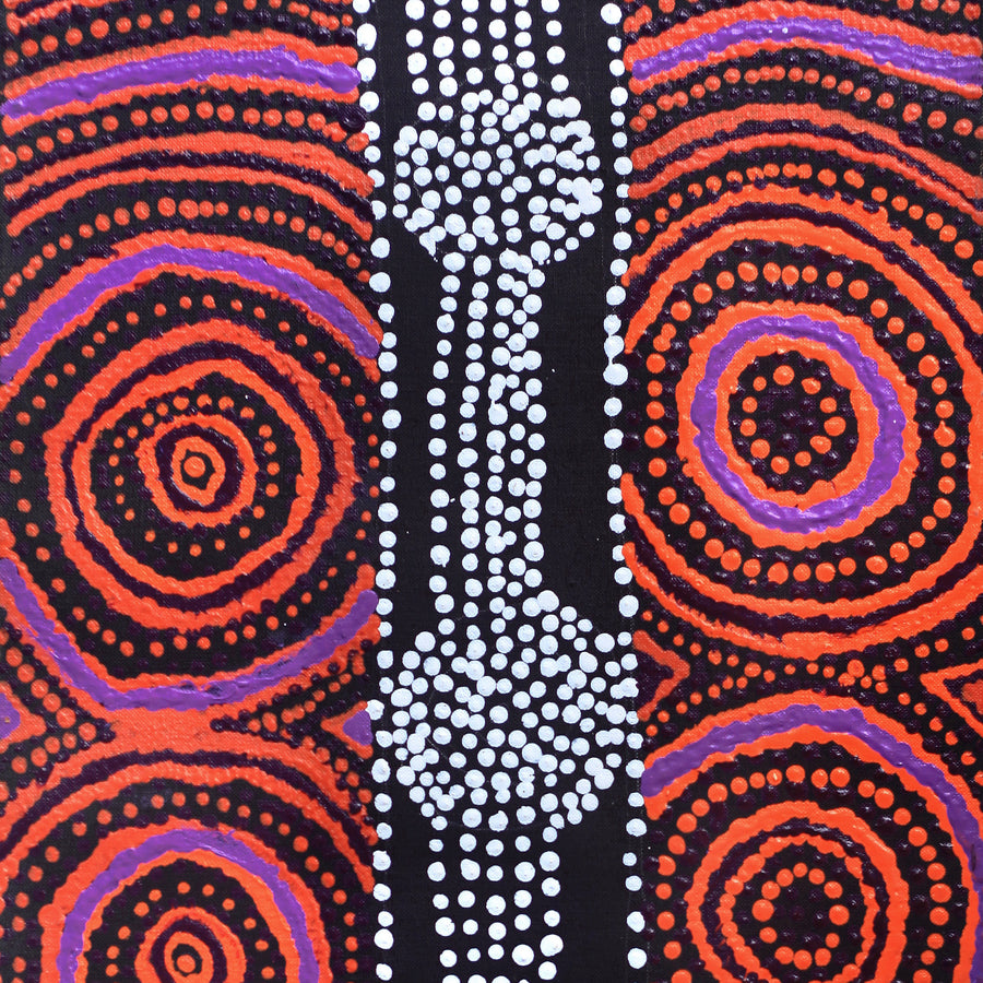 Aboriginal Artwork by Jamie Lee Nampijinpa Brown, Ngapa Jukurrpa (Water Dreaming) - Mikanji, 61x30cm