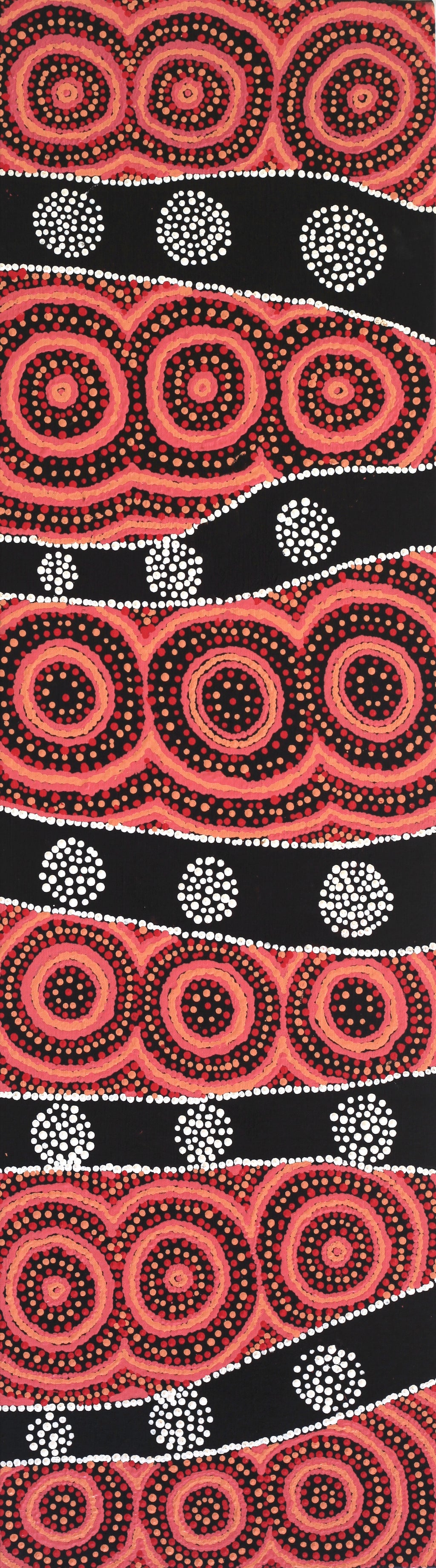 Aboriginal Artwork by Jamie Lee Nampijinpa Brown, Ngapa Jukurrpa (Water Dreaming) - Mikanji, 107x30cm