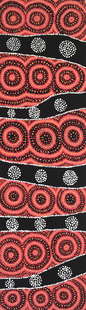 Aboriginal Artwork by Jamie Lee Nampijinpa Brown, Ngapa Jukurrpa (Water Dreaming) - Mikanji, 107x30cm