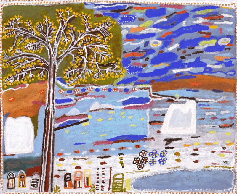 Aboriginal Artwork by Janet Koongotema, Waangk Alke – Story Place, 120x100cm
