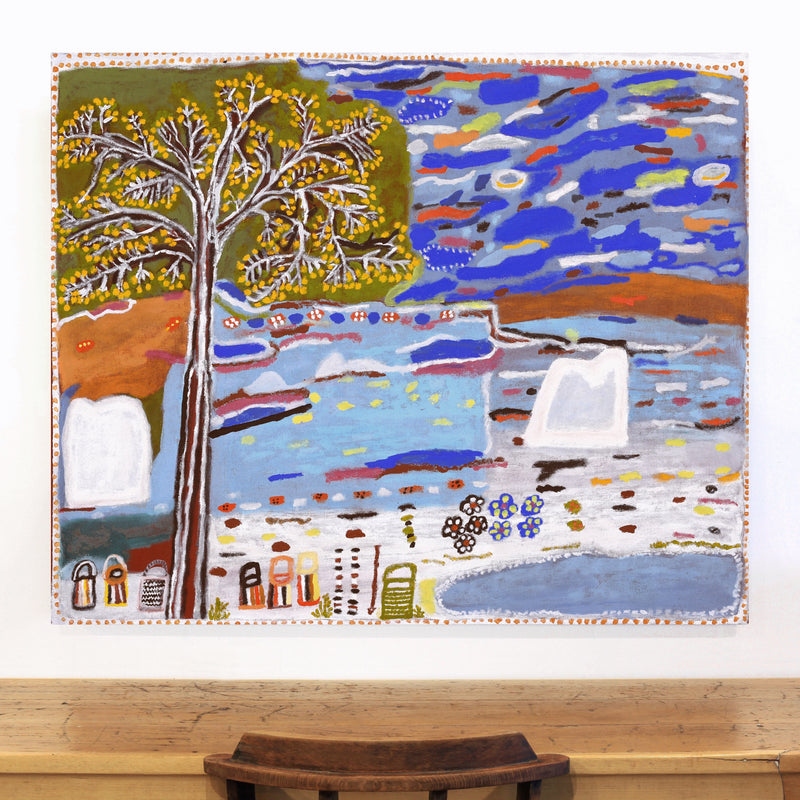 Aboriginal Artwork by Janet Koongotema, Waangk Alke – Story Place, 120x100cm
