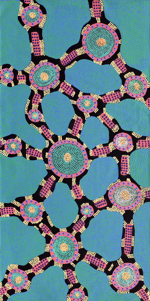 Aboriginal Artwork by Janet Napaljarri Herbert, Lukarrara Jukurrpa, 122x61cm