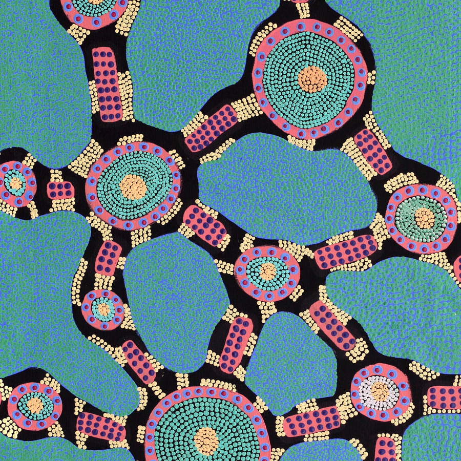 Aboriginal Artwork by Janet Napaljarri Herbert, Lukarrara Jukurrpa, 122x61cm