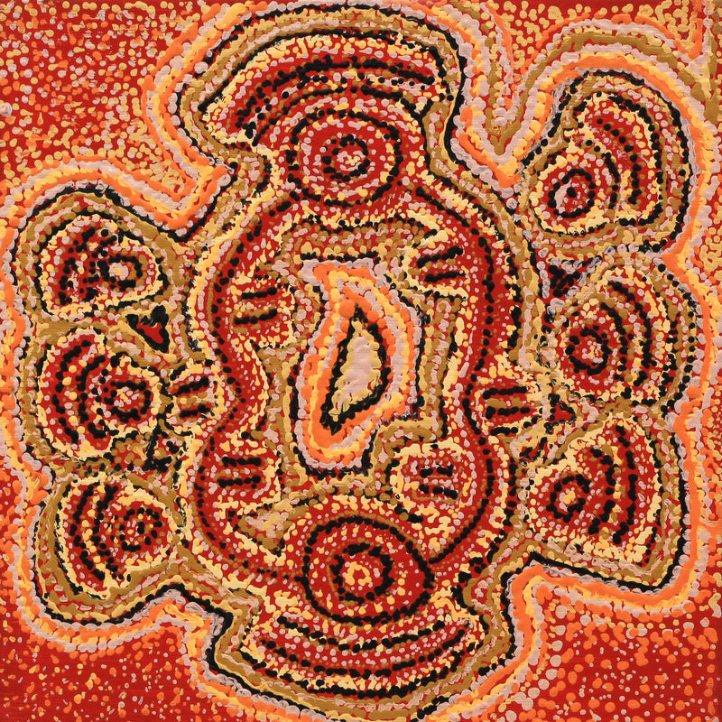Aboriginal Artwork by Janice Nampijinpa Hargraves, Ngapa Jukurrpa (Water Dreaming) - Pirlinyarnu, 30x30cm