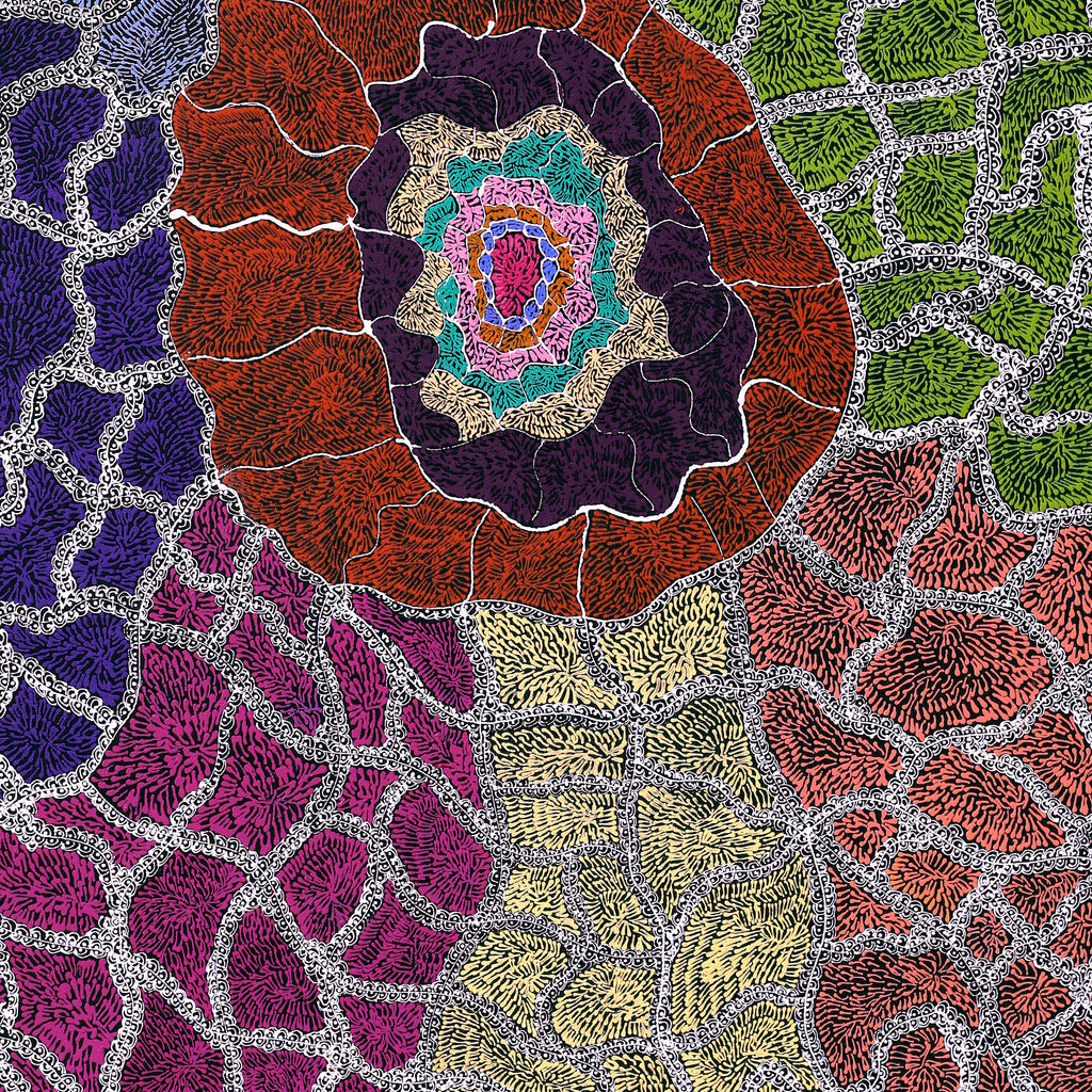 Aboriginal Artwork by Janie Napangardi Williams, Ngarlkirdi Jukurrpa (Witchetty Grub Dreaming), 107x91cm