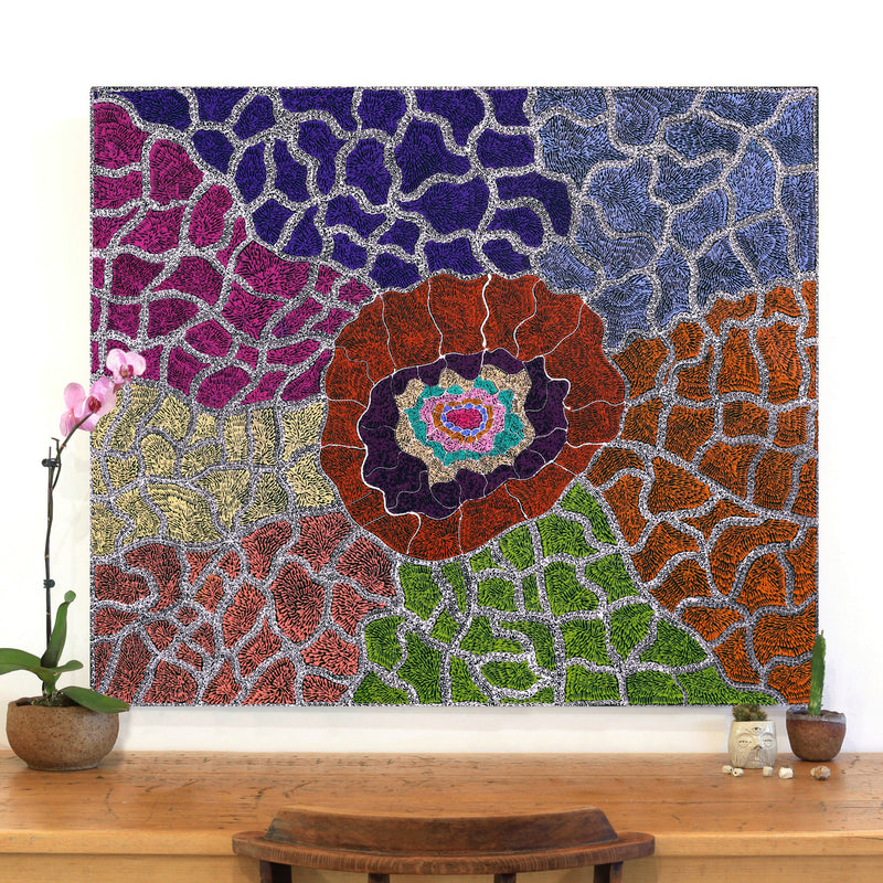 Aboriginal Artwork by Janie Napangardi Williams, Ngarlkirdi Jukurrpa (Witchetty Grub Dreaming), 107x91cm